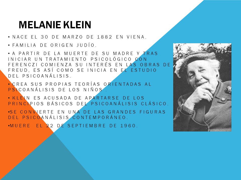 Melanie Klein Nace el 30 de Marzo de 1882 en Viena.