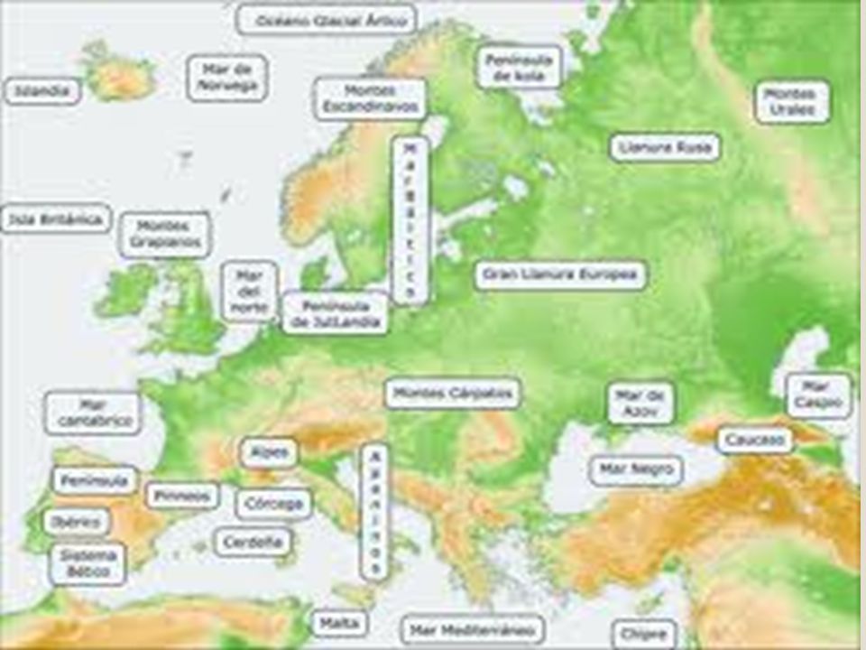 RELIEVE DE EUROPA Llanuras Sistemas montañosos Islas Golfos Penínsulas Cabos Rías y fiordos