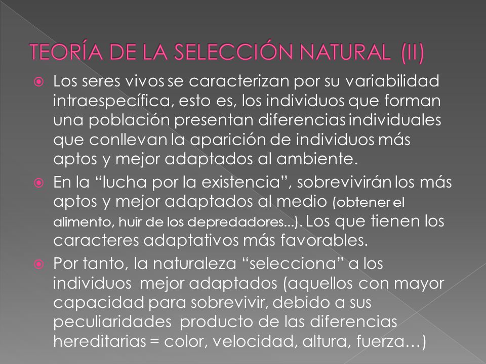 TEORÍA DE LA SELECCIÓN NATURAL (II)