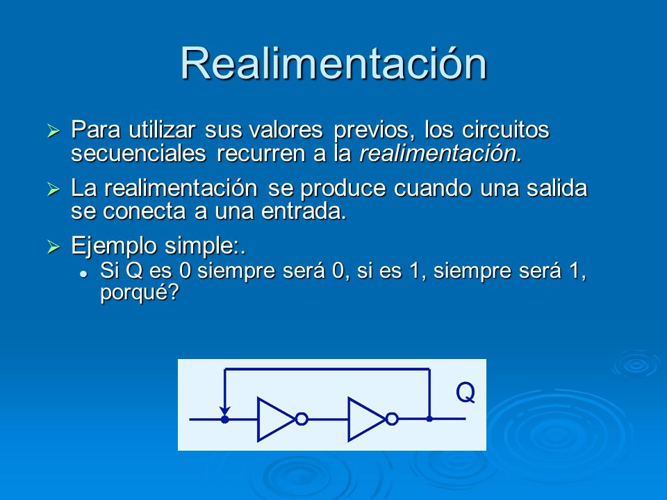 Realimentación Para utilizar sus valores previos, los circuitos secuenciales recurren a la realimentación.