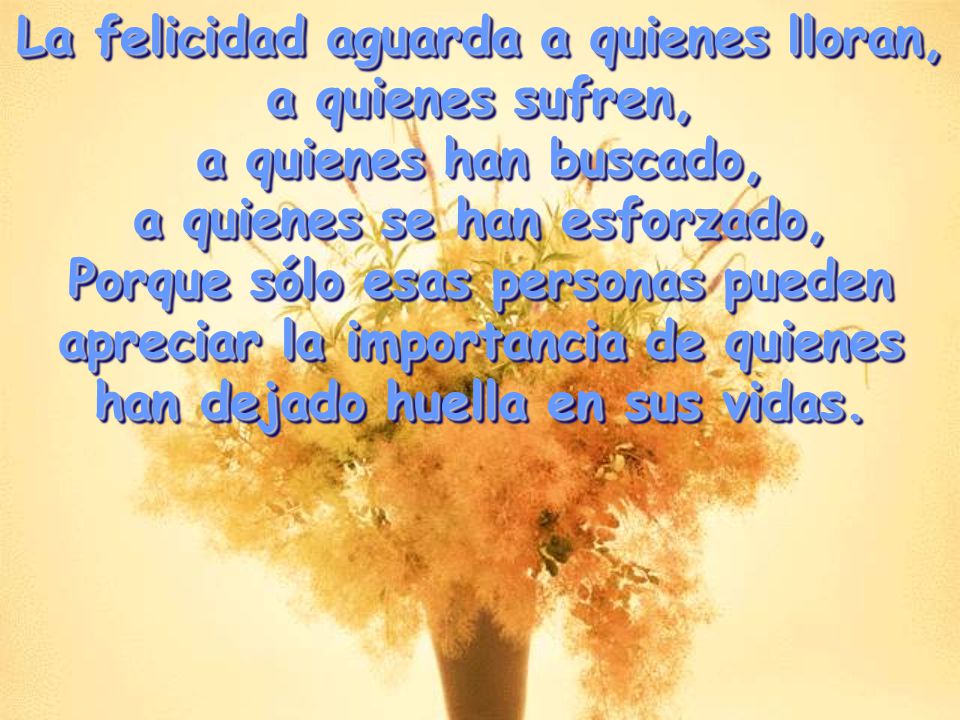 La felicidad aguarda a quienes lloran, a quienes se han esforzado,
