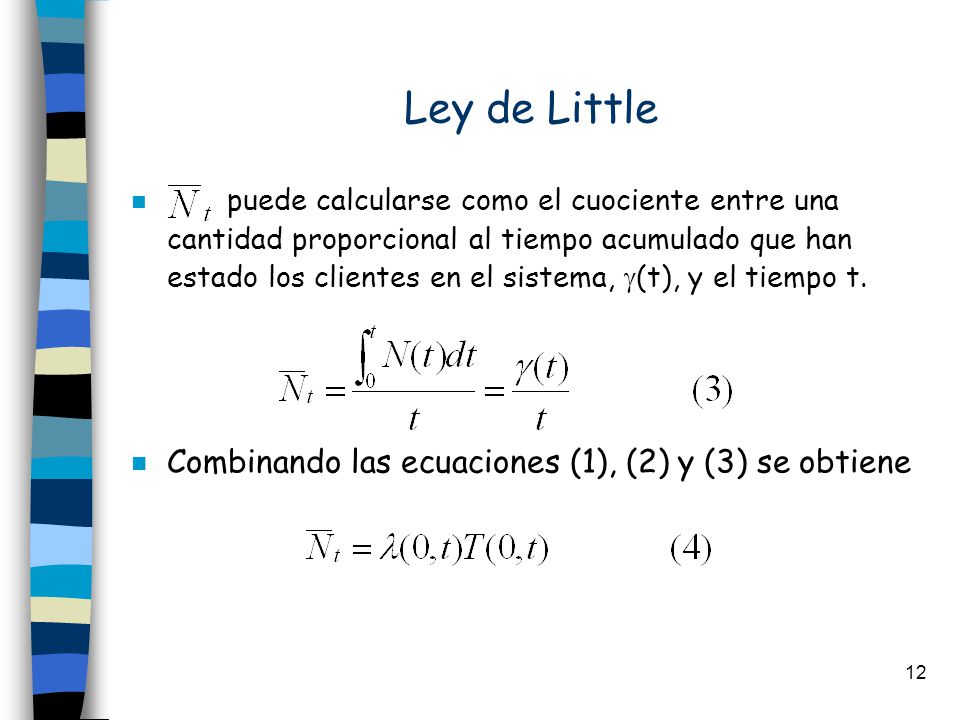 Ley de Little Combinando las ecuaciones (1), (2) y (3) se obtiene