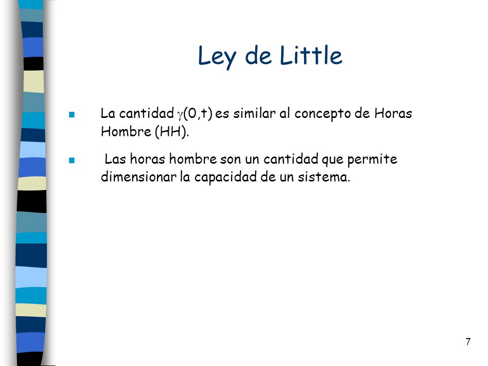 Ley de Little La cantidad (0,t) es similar al concepto de Horas Hombre (HH).