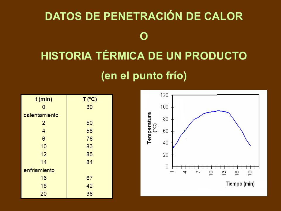 DATOS DE PENETRACIÓN DE CALOR HISTORIA TÉRMICA DE UN PRODUCTO