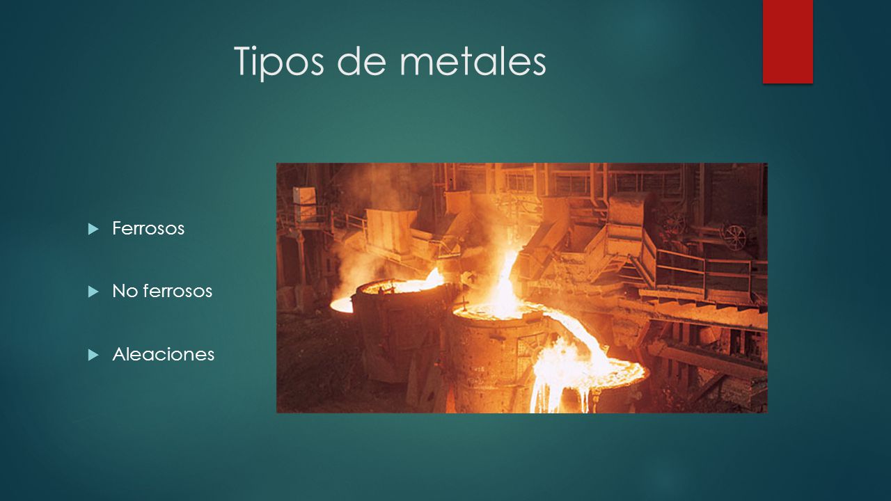 Tipos de metales Ferrosos No ferrosos Aleaciones