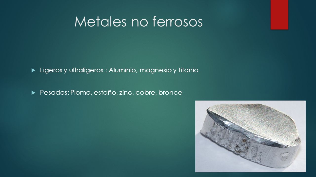 Metales no ferrosos Ligeros y ultraligeros : Aluminio, magnesio y titanio.