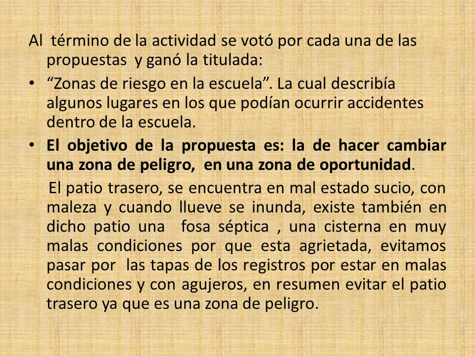 Al término de la actividad se votó por cada una de las propuestas y ganó la titulada:
