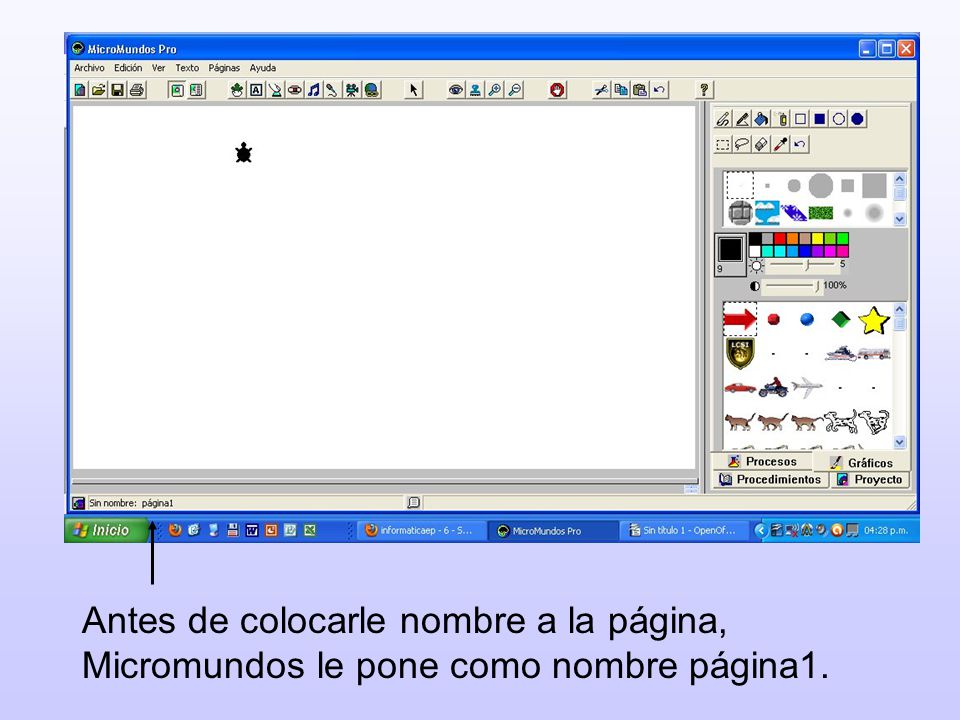 Antes de colocarle nombre a la página, Micromundos le pone como nombre página1.