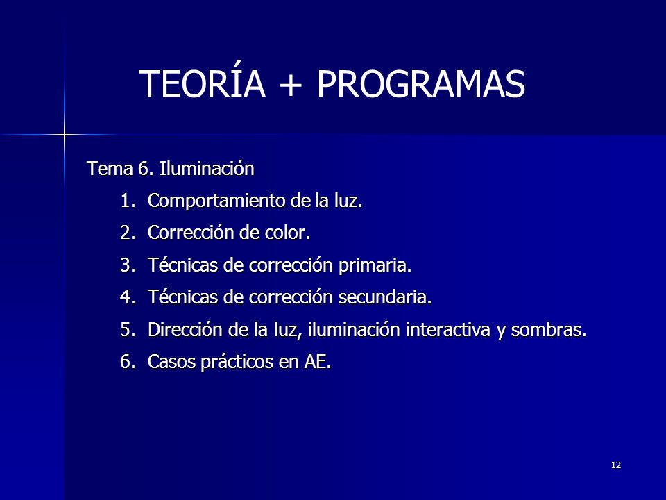 TEORÍA + PROGRAMAS Tema 6. Iluminación Comportamiento de la luz.