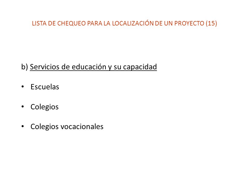 LISTA DE CHEQUEO PARA LA LOCALIZACIÓN DE UN PROYECTO (15)