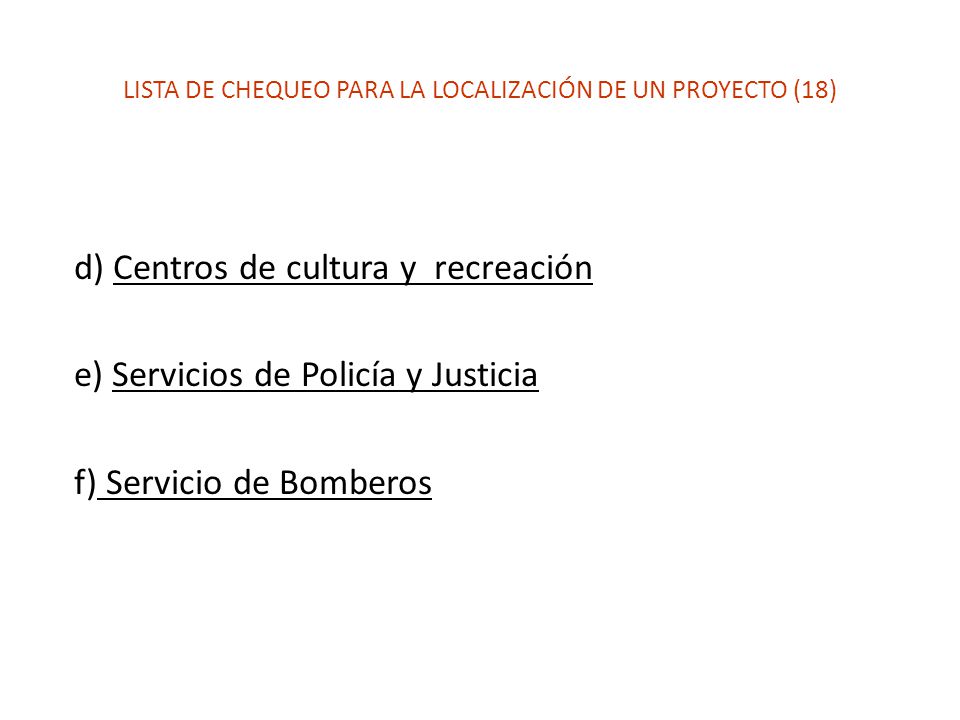 LISTA DE CHEQUEO PARA LA LOCALIZACIÓN DE UN PROYECTO (18)