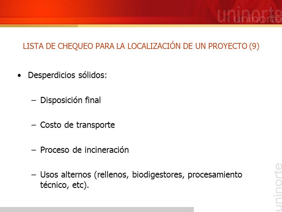 LISTA DE CHEQUEO PARA LA LOCALIZACIÓN DE UN PROYECTO (9)