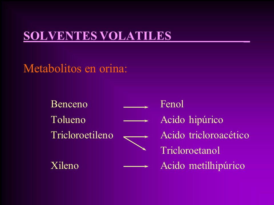 SOLVENTES VOLATILES _ Metabolitos en orina: Benceno Fenol