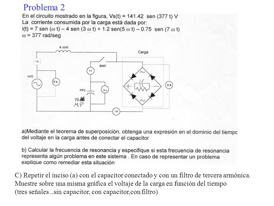 Problema 2 C) Repetir el inciso (a) con el capacitor conectado y con un filtro de tercera armónica.
