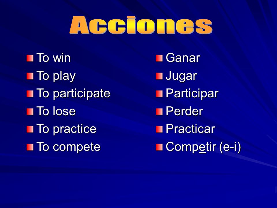Acciones To win To play To participate To lose To practice To compete
