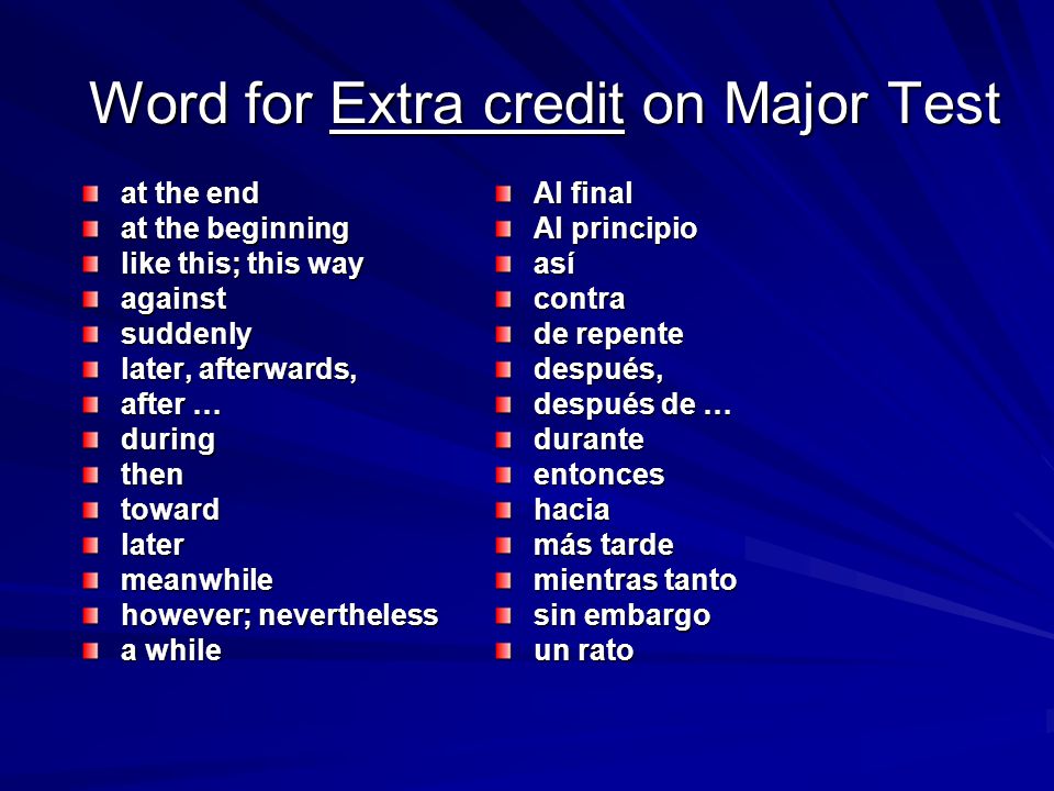 Word for Extra credit on Major Test