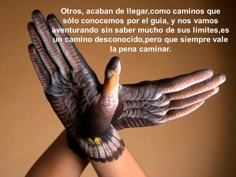 Otros, acaban de llegar,como caminos que sólo conocemos por el guía, y nos vamos aventurando sin saber mucho de sus límites,es un camino desconocido,pero que siempre vale la pena caminar.