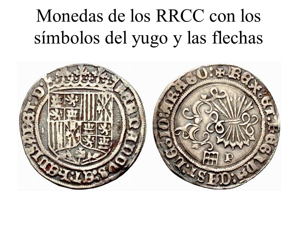 Monedas de los RRCC con los símbolos del yugo y las flechas