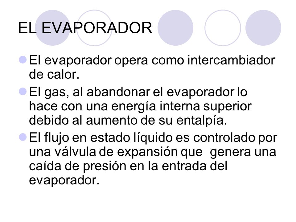 EL EVAPORADOR El evaporador opera como intercambiador de calor.