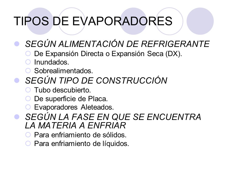 TIPOS DE EVAPORADORES SEGÚN ALIMENTACIÓN DE REFRIGERANTE