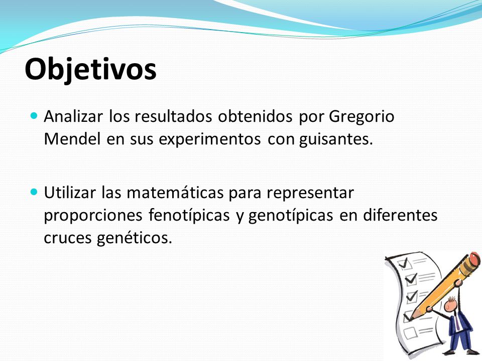 Objetivos Analizar los resultados obtenidos por Gregorio Mendel en sus experimentos con guisantes.