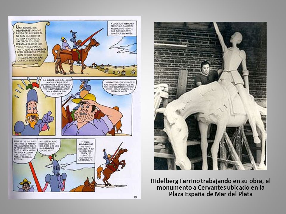 Hidelberg Ferrino trabajando en su obra, el monumento a Cervantes ubicado en la Plaza España de Mar del Plata