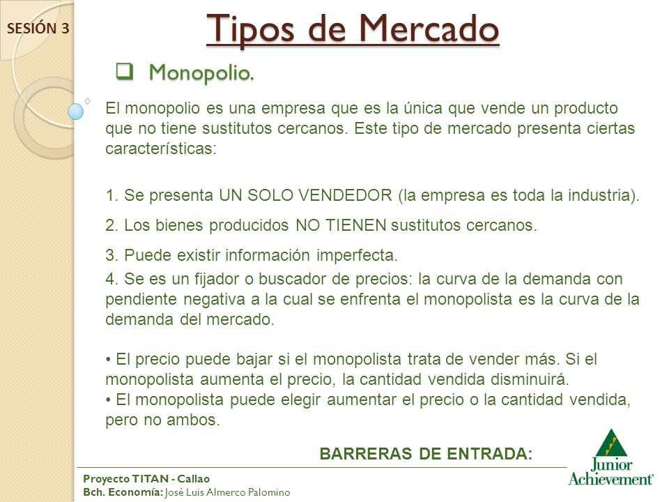 Tipos de Mercado Monopolio. SESIÓN 3