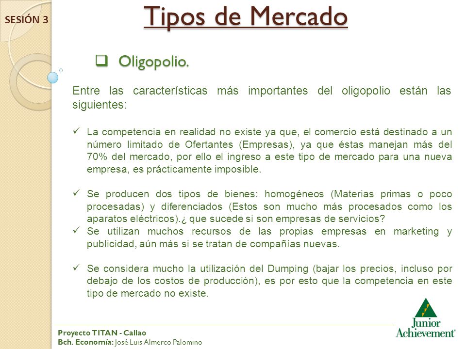 Tipos de Mercado Oligopolio. SESIÓN 3