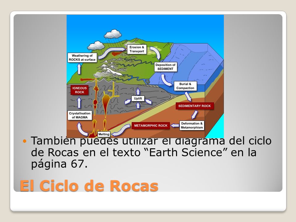 También puedes utilizar el diagrama del ciclo de Rocas en el texto Earth Science en la página 67.