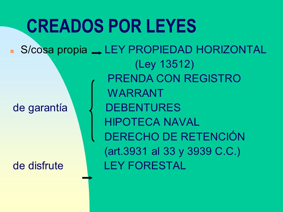 CREADOS POR LEYES S/cosa propia LEY PROPIEDAD HORIZONTAL (Ley 13512)