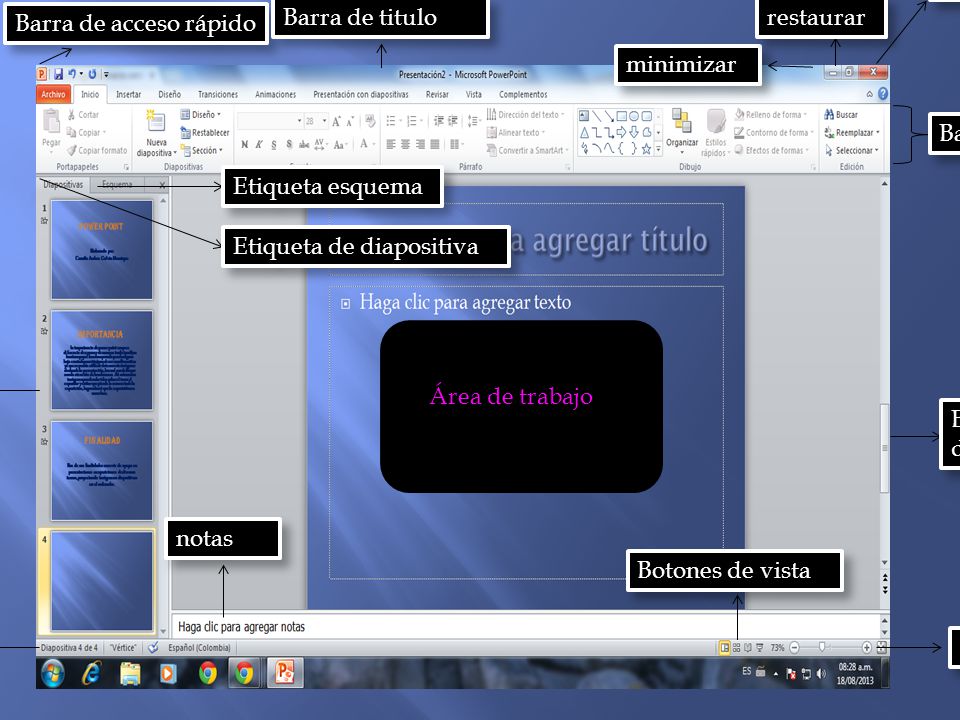cerrar Barra de acceso rápido. Barra de titulo. restaurar. minimizar. Barra de menú. Etiqueta esquema.