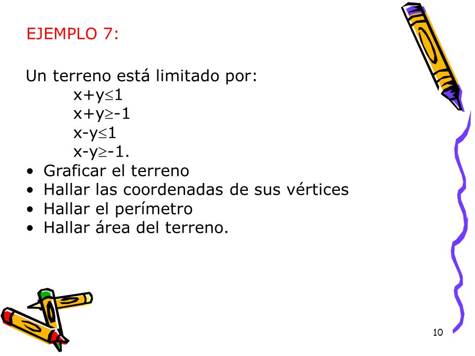 EJEMPLO 7: Un terreno está limitado por: x+y1. x+y-1. x-y1. x-y-1. Graficar el terreno. Hallar las coordenadas de sus vértices.