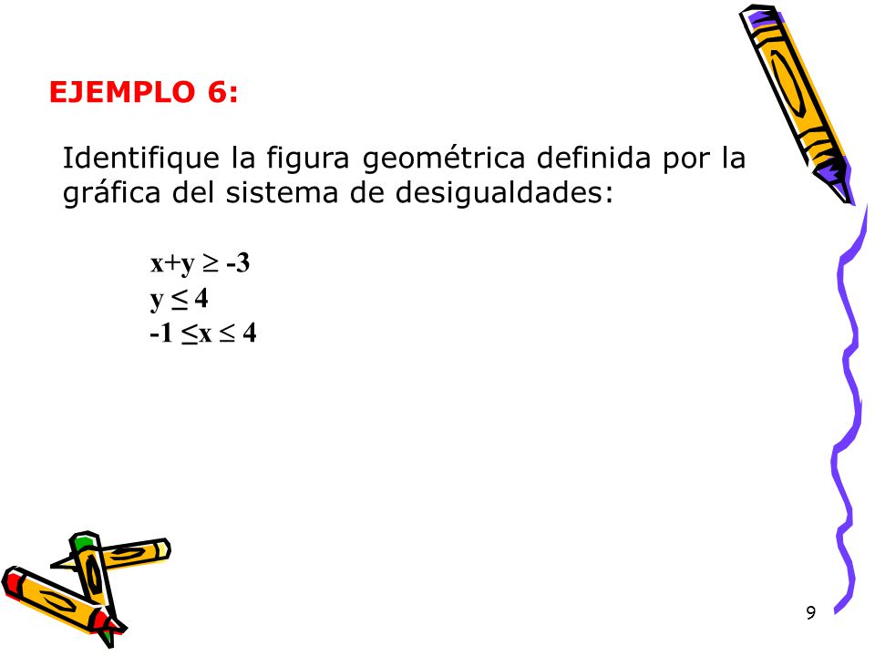 EJEMPLO 6: Identifique la figura geométrica definida por la gráfica del sistema de desigualdades: x+y  -3.