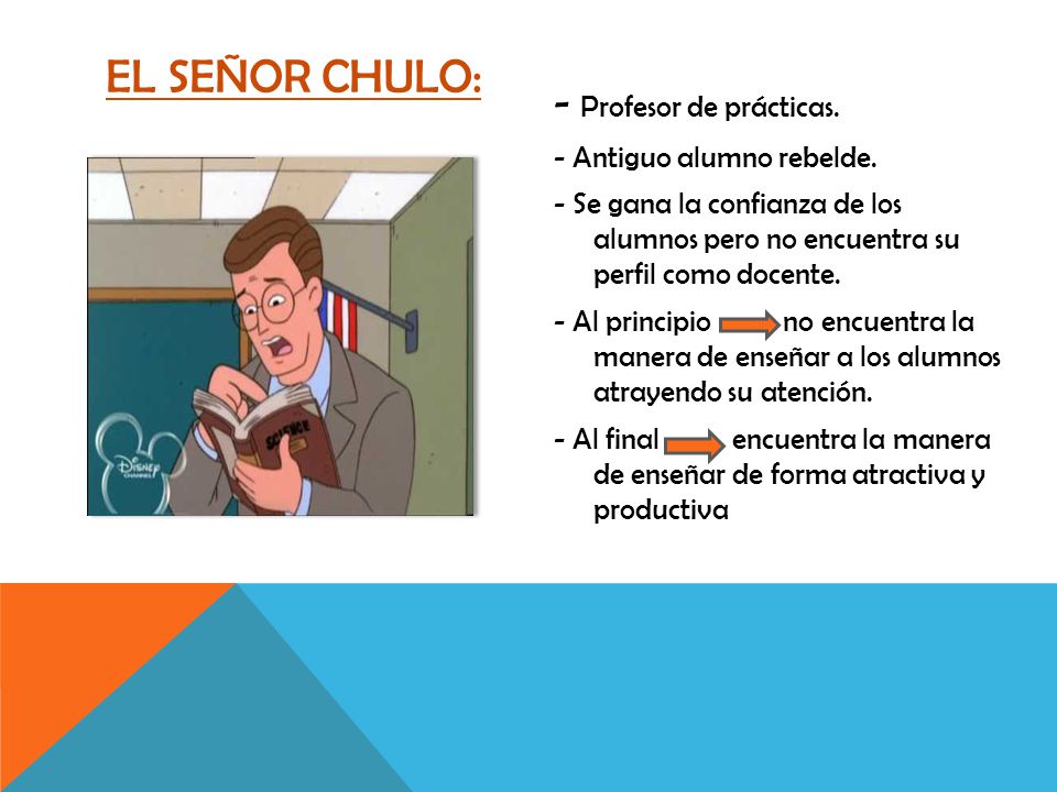 El señor chulo: - Profesor de prácticas. - Antiguo alumno rebelde.