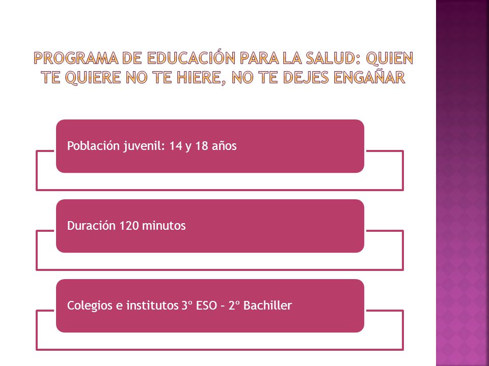 Programa de educación para la salud: quien te quiere no te hiere, no te dejes engañar