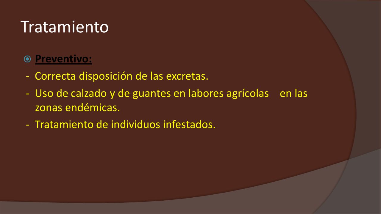 Tratamiento Preventivo: - Correcta disposición de las excretas.