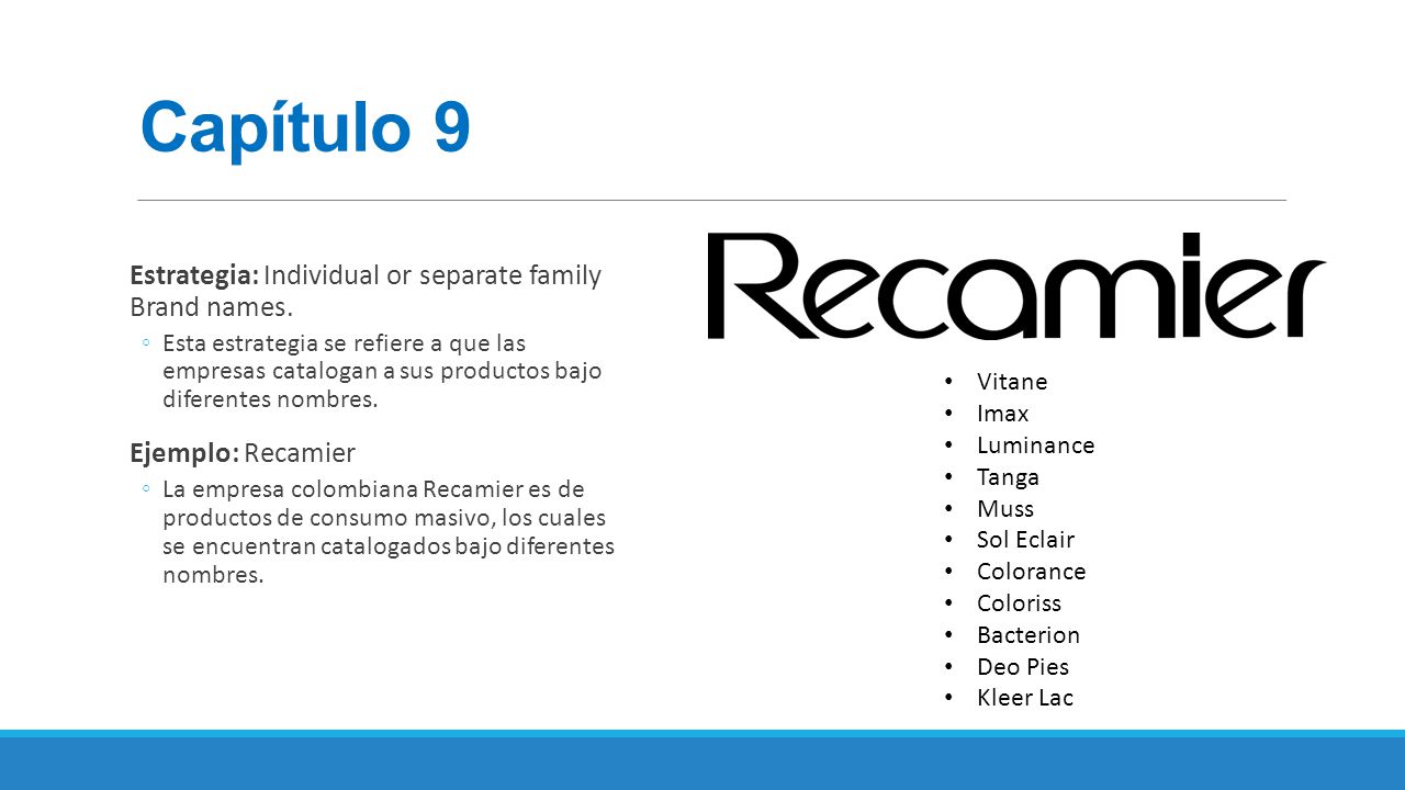 Capítulo 9 Estrategia: Individual or separate family Brand names.