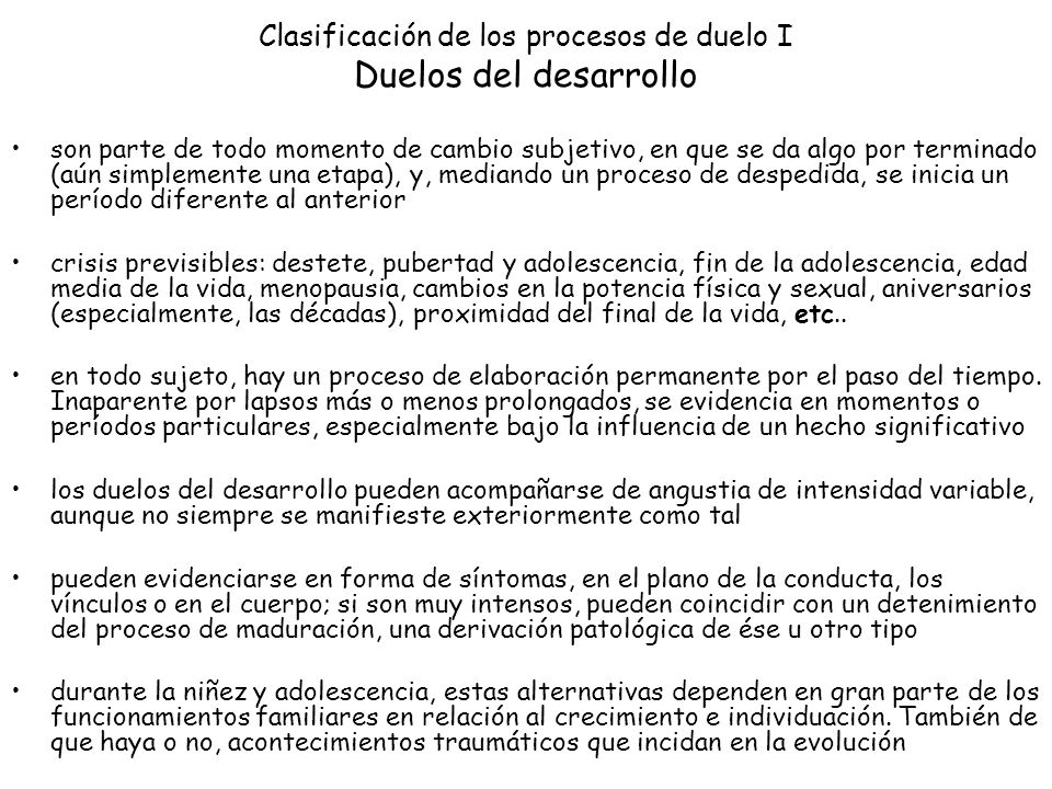 Clasificación de los procesos de duelo I Duelos del desarrollo