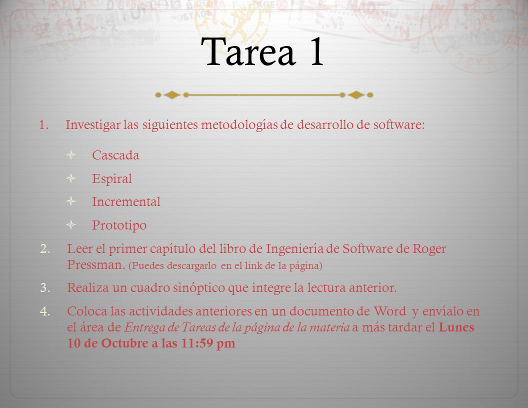 Tarea 1 Investigar las siguientes metodologías de desarrollo de software: Cascada. Espiral. Incremental.