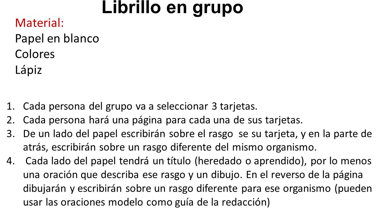 Librillo en grupo Material: Papel en blanco Colores Lápiz