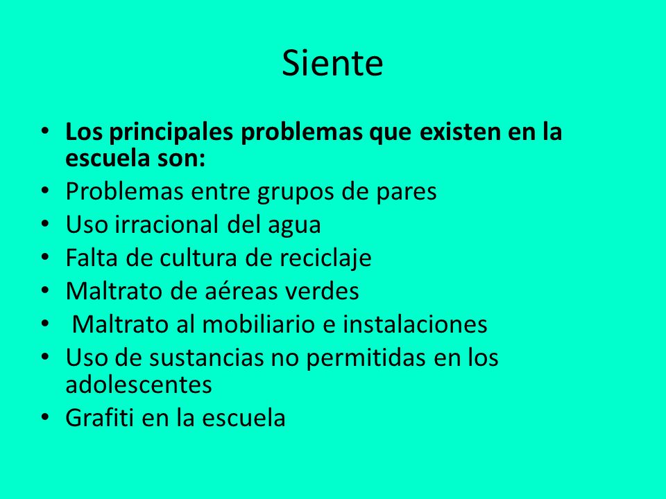Siente Los principales problemas que existen en la escuela son: