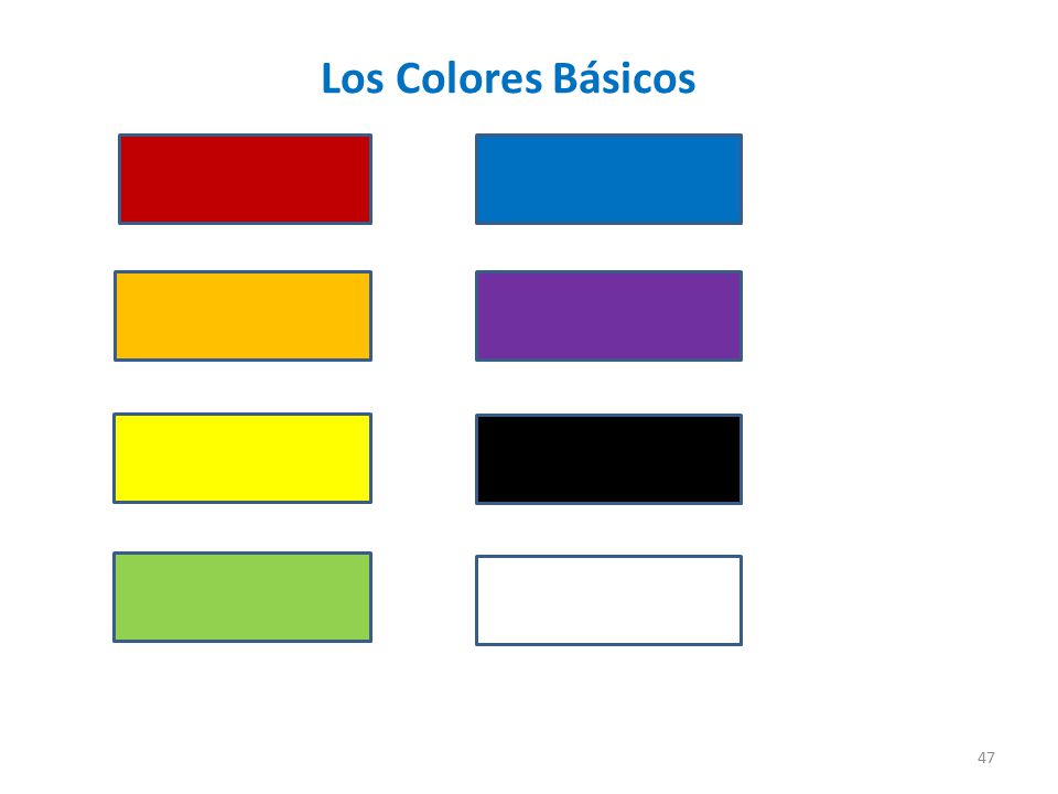 Los Colores Básicos Rojo Azul Anaranjado Morado Amarillo Negro Verde Blanco