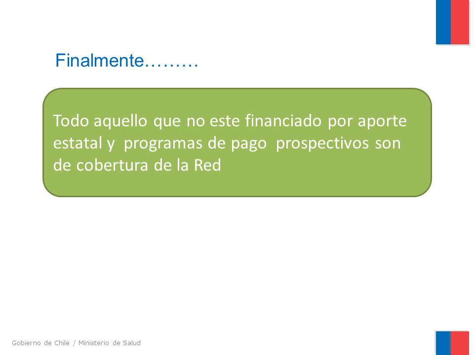 Finalmente……… Todo aquello que no este financiado por aporte estatal y programas de pago prospectivos son de cobertura de la Red.