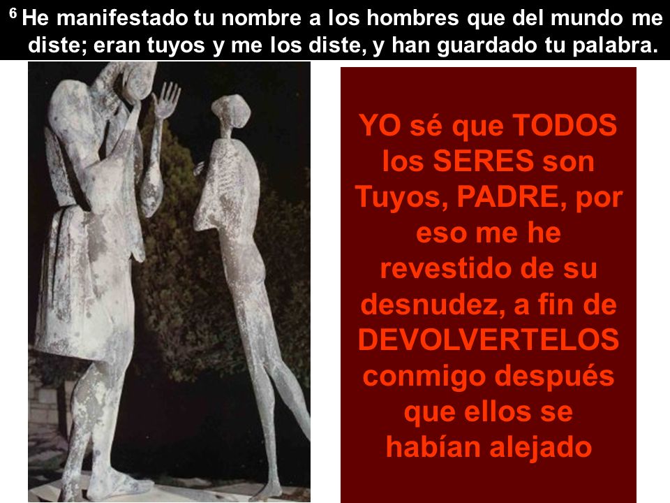 6 He manifestado tu nombre a los hombres que del mundo me diste; eran tuyos y me los diste, y han guardado tu palabra.