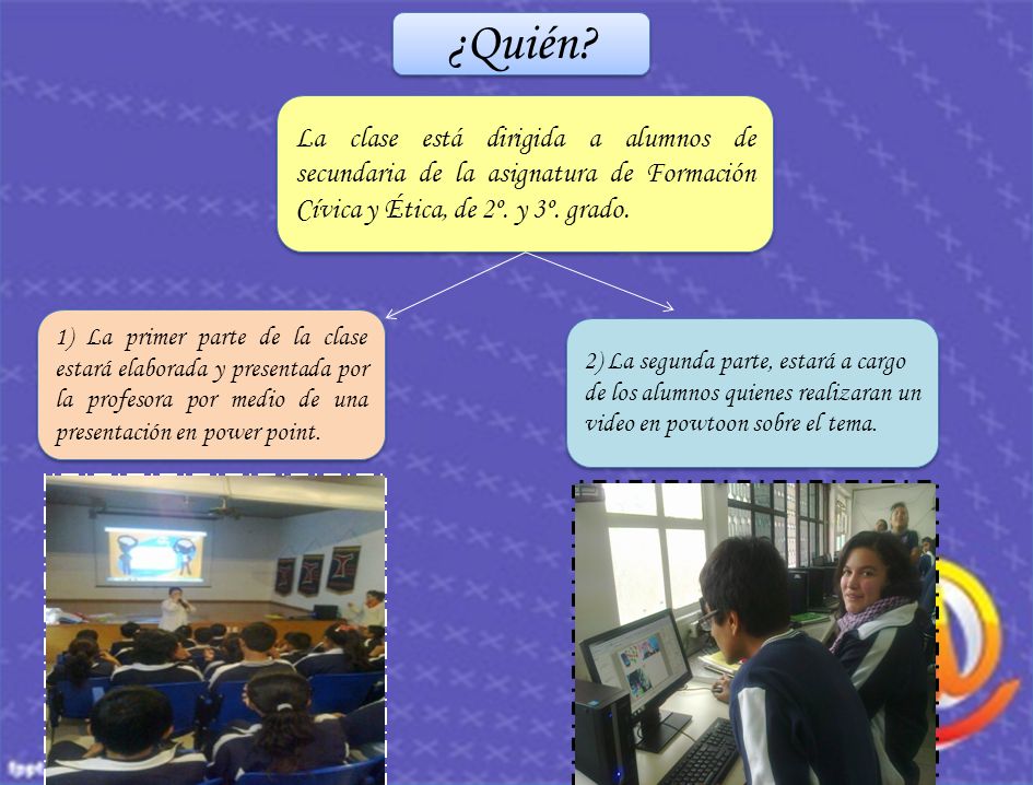 ¿Quién La clase está dirigida a alumnos de secundaria de la asignatura de Formación Cívica y Ética, de 2º. y 3º. grado.