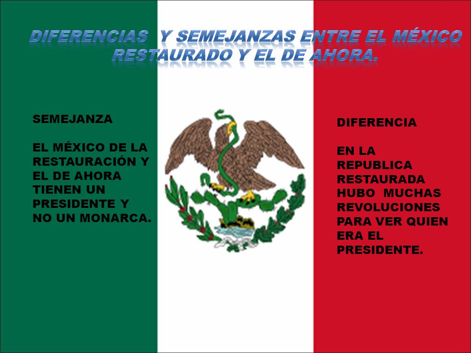 diferenCIAS Y SEMEJANZAS ENTRE EL MÉXICO RESTAURADO Y EL DE AHORA.