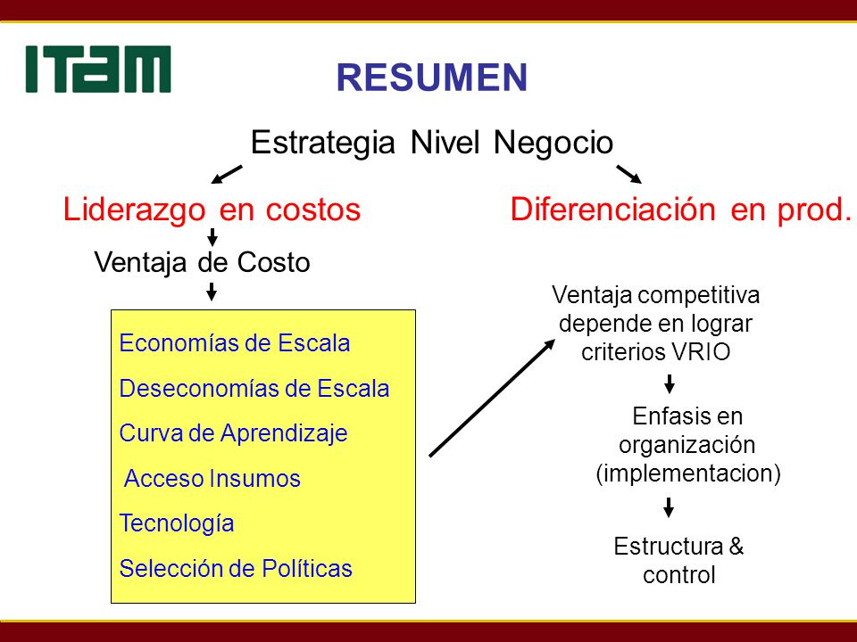 RESUMEN Estrategia Nivel Negocio Liderazgo en costos
