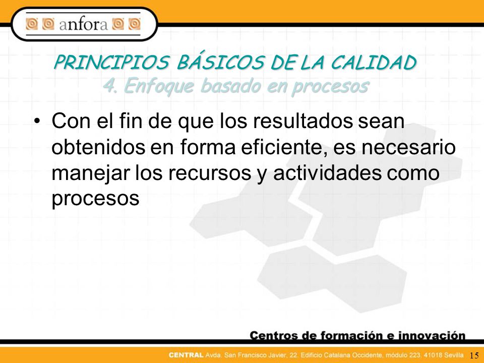 PRINCIPIOS BÁSICOS DE LA CALIDAD 4. Enfoque basado en procesos