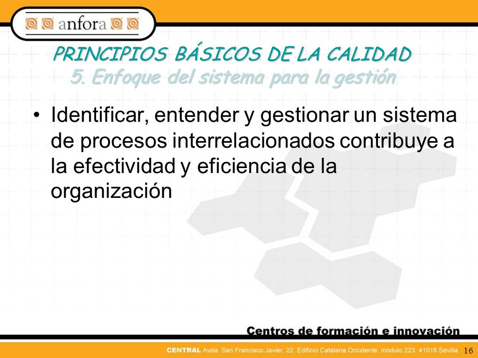 PRINCIPIOS BÁSICOS DE LA CALIDAD 5. Enfoque del sistema para la gestión