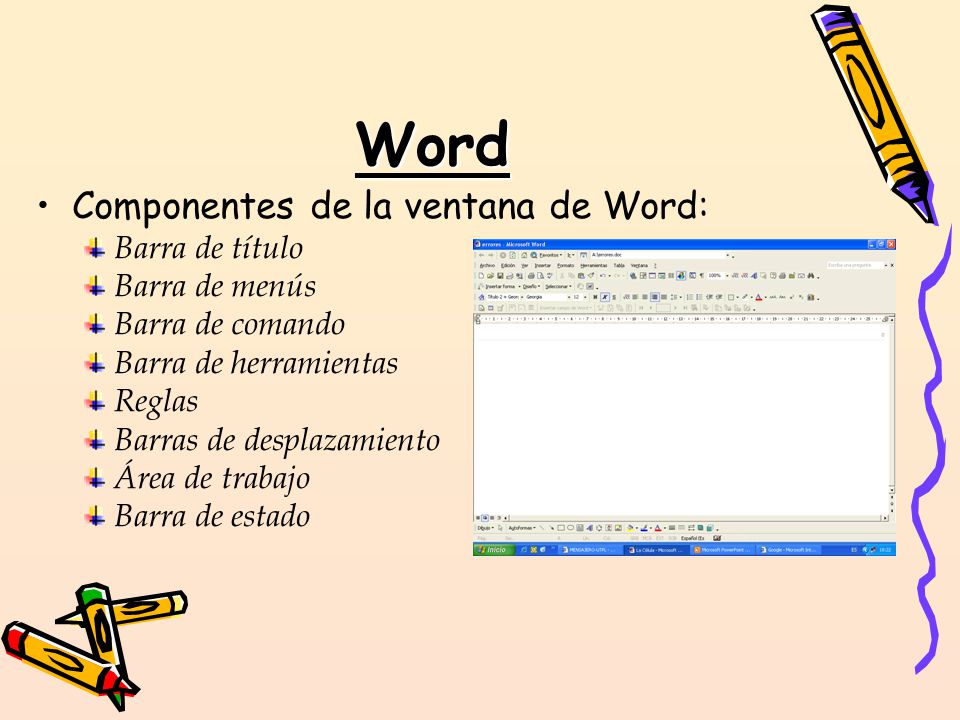 Word Componentes de la ventana de Word: Barra de título Barra de menús